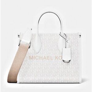 New Michael Kors Mirella Small Signature Logo Crossbody Bag Optic White
